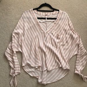 FREE PEOPLE striped tan blouse